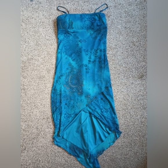 City Triangles Y2K Fairy Dress Juniors Large Asymmetric Blue Floral Whimsigoth - Picture 2 of 15